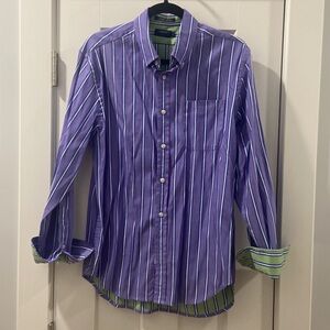 men’s LINCS button long sleeve purple blue green white stripe cotton top size M